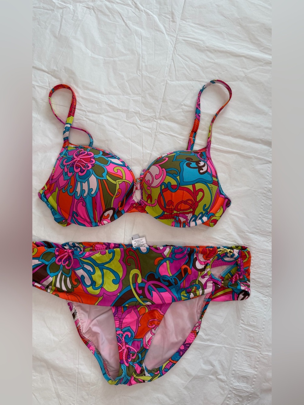 Trina Turk Kids Multicolor Floral Paisley Bikini - Pink, Blue, Green, Orange